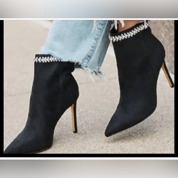 Express Faux Suede Rhinestone Ankle Boots, Size 9 - Picture 1 of 9